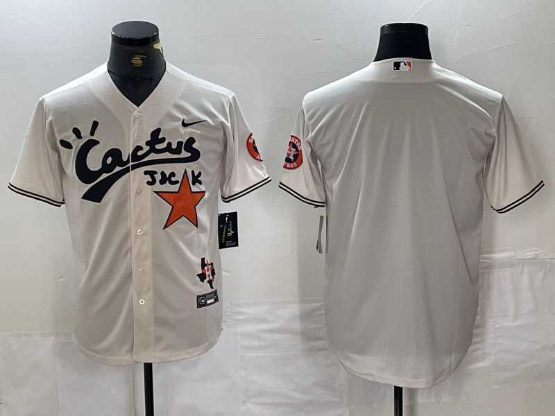 Mens Houston Astros Blank Cream Cactus Jack Cool Base Jersey->houston astros->MLB Jersey